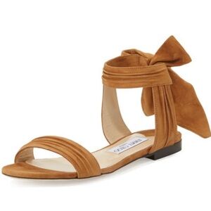 Jimmy Choo Kora Suede Ankle-Wrap Flat Sandals, Canyon